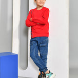 Youmaa 100% Cotton Full Sleeves Round Rib Neck Solid Color Sweatshirt Red