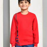 Youmaa 100% Cotton Full Sleeves Round Rib Neck Solid Color Sweatshirt Red