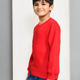 Youmaa 100% Cotton Full Sleeves Round Rib Neck Solid Color Sweatshirt Red