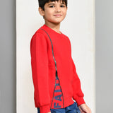 Youmaa 100% Cotton Full Sleeves Round Rib Neck Solid Color Sweatshirt Red