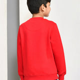 Youmaa 100% Cotton Full Sleeves Round Rib Neck Solid Color Sweatshirt Red
