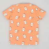 Youmaa 100% Cotton - Unisex Half Sleeves Dog Printed T-Shirt & Pant Set - Orange