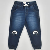 Youmaa Unisex Light Washed Panda Detailed Joggers - Blue