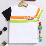 Youmaa-Half Sleeves Print T-Shirt Contrast Sleeves,Soft 100% Cotton Knits- White