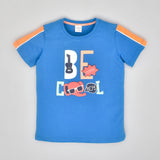 Youmaa- BeCool Print Tshirt Round Neck Half Sleeves Detail In Orange ,Soft 100% Cotton Knits .