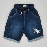 Youmaa-Boys -Summer Looser Shorts -Soft Wash-Rocket Patch -Side Large Utility Pocket-CloudTouch Fibre 100% Cotton Denims-Blue