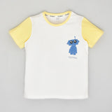 Youmaa-Boys-Summer Cool Chest Print -Round Neck- Contrast Half Sleeves Tshirt-100%Micro Touch Cloud Fibre Cotton Knit- Yellow