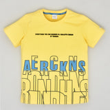 Youmaa-Half Sleeves Alphabetic Print T-Shirt,Soft 100% Cotton Knits - Yellow