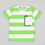 Youmaa Cotton Knit Half Sleeves T-Shirt with Stripe and Pocket - Green