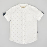 Youmaa- Navy Charm Printed Collar Shirt Half Sleeves Loops ,Soft 100% Cotton - White