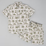 Youmaa-Vacation Print Collared Shirt and Shorts -Coordinate Set ,Soft 100% Cotton