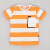 Youmaa Cotton Knit Half Sleeves T-Shirt with Stripe and Pocket - Orange