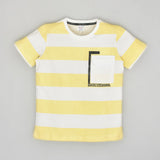 Youmaa Cotton Knit Half Sleeves T-Shirt with Stripe and Pocket - Yellow