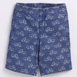 Youmaa-Loose Knee Length Shorts Denim Printed,Soft 100% Cotton