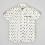 Youmaa-Boys-Printed Cord Set-Collar-Half Sleeves-Yellow Shorts -Pocket Detail-2pc Set-Cotton-White