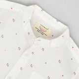 Youmaa- Navy Charm Printed Collar Shirt Half Sleeves Loops ,Soft 100% Cotton - White