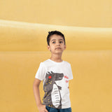 Youmaa 100% Cotton - Boys Diosaur Printed Regular Fit Round-Neck T-Shirt - White