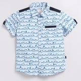 Youmaa Cloud Blue Printed set -Half Sleeves Collared Shirt with  Fashionable Shorts  .100% Soft Cotton