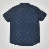 Youmaa- Navy Charm Printed Collar Shirt Half Sleeves Loops ,Soft 100% Cotton - Navy