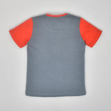 Youmaa Boys- Chest Print Tshirt Round Neck Contrast Red Half Sleeves -CloudTouch Fibre 100% Cotton Knits-Grey