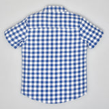 Youmaa 100% Cotton Half Sleeve Checked Collared Shirt Blue