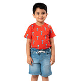 Youmaa-Half Sleeves Printed TShirt ,in Soft 100% Cotton - Red