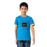 Youmaa-Boys-Patch with Print Chest Print -Round Neck- Detailed Half Sleeves Tshirt-100%Micro Touch Cloud Fibre Cotton Knit- Blue