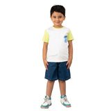 Youmaa-Boys-Summer Cool Chest Print -Round Neck- Contrast Half Sleeves Tshirt-100%Micro Touch Cloud Fibre Cotton Knit- Green