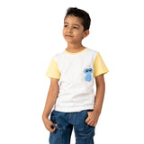 Youmaa-Boys-Summer Cool Chest Print -Round Neck- Contrast Half Sleeves Tshirt-100%Micro Touch Cloud Fibre Cotton Knit- Yellow