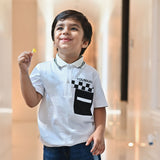 Youmaa Boys -100% Cotton Knits Polo Player Tshirt -Pocket with Print - Tipping Collared Half Sleeves-Regular Length- Micro Fibre Cloud Wash Softness -White