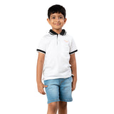 Youmaa Boys -100% Cotton Knits Polo Player Tshirt - Contrast Collared Half Sleeves-Chest Rainbow Embroidery -Regular Length- Micro Fibre Cloud Wash Softness-White