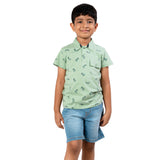 Youmaa Boys -100% Cotton Knits Polo Player Tshirt - Collared Half Sleeves-Dinasaur Print -Regular Length- Micro Fibre Cloud Wash Softness-Green