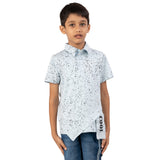 Youmaa Boys -100% Cotton Knits Polo Player-Asymetric Cut shirt - Collared Half Sleeves-Abstract Print -Regular Length- Micro Fibre Cloud Wash Softness- Sky Blue