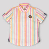 Youmaa 100% Cotton Half Sleeve Striped Collared Shirt Multi Pink