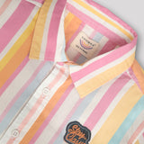 Youmaa 100% Cotton Half Sleeve Striped Collared Shirt Multi Pink