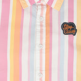 Youmaa 100% Cotton Half Sleeve Striped Collared Shirt Multi Pink