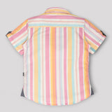 Youmaa 100% Cotton Half Sleeve Striped Collared Shirt Multi Pink