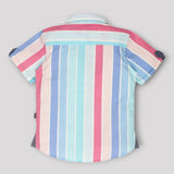 Youmaa 100% Cotton Half Sleeve Striped Collared Shirt Multi Blue