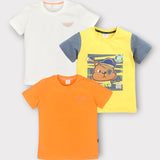 Youmaa-Trio Pack Tshirt-Half Sleeves -Teddy Applique -Solid Plain -Soft Cloud Touch Fibre 100% Cotton Knits