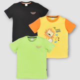 Youmaa-Trio Pack Tshirt-Half Sleeves -Chest Print Character Cartoon Holiday -Solid Plain -Soft Cloud Touch Fibre 100% Cotton Knits