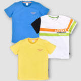 Youmaa-Trio Pack Tshirt-Half Sleeves -Chest Print Trio Colour -Solid Plain -Soft Cloud Touch Fibre 100% Cotton Knits