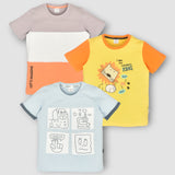 Youmaa-Trio Pack Tshirt-Half Sleeves -Chest Print-Colour Block -Solid Plain -Soft Cloud Touch Fibre 100% Cotton Knits