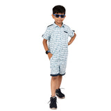 Youmaa Cloud Blue Printed set -Half Sleeves Collared Shirt with  Fashionable Shorts  .100% Soft Cotton