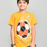 Youmaa 100% Cotton Half Sleeves Round Neck Sports Printed T-Shirt Yellow