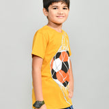 Youmaa 100% Cotton Half Sleeves Round Neck Sports Printed T-Shirt Yellow