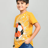 Youmaa 100% Cotton Half Sleeves Round Neck Sports Printed T-Shirt Yellow