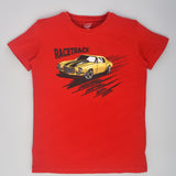 Youmaa 100% Cotton Half Sleeves Round Neck Car Printed T-Shirt Red