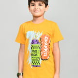 Youmaa 100% Cotton Half Sleeves Round Neck My Graffiti World Printed T-Shirt Yellow