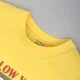 Youmaa 100% Cotton Half Sleeves Round Neck Typographic Printed T-Shirt Yellow