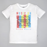 Youmaa 100% Cotton Half Sleeves Round Neck Music On Typographic Printed T-Shirt White